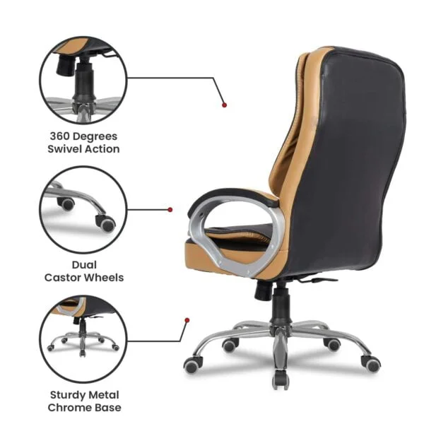 C83 Executive High-Back Leatherette Office Chair | Height Adjustable, Cushioned Armrests (Black-Tan)