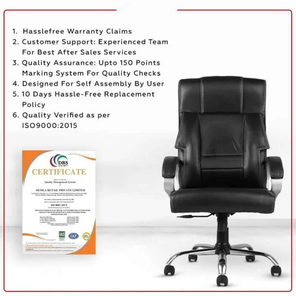 C82  Executive High-Back Leatherette Office Chair | Height Adjustable, Cushioned Armrests (Black)