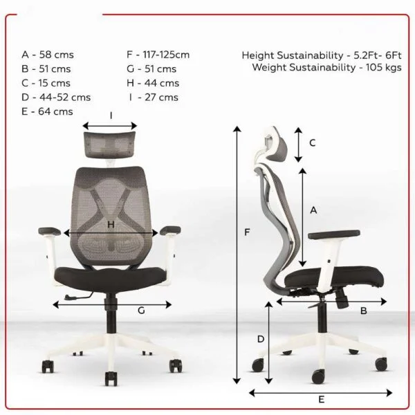 C75 Argon Ergonomic High Back Chair with Seat Slider & 2D Armrests (White)