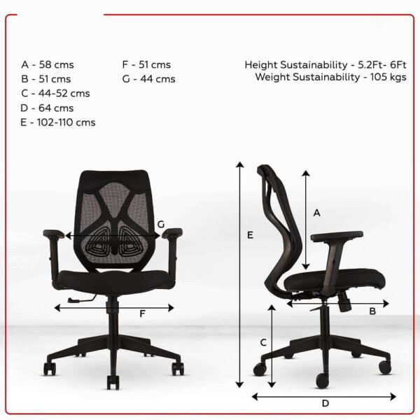 C77 Mid-Back Ergonomic Mesh Office Chair | Pneumatic Hydraulic, 2D Adjustable Armrests (Black)