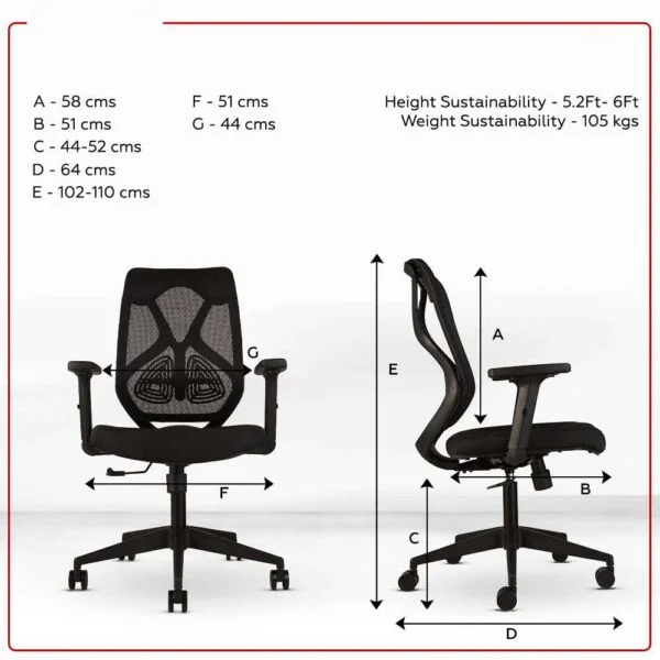 C77 Mid-Back Ergonomic Mesh Office Chair | Pneumatic Hydraulic, 2D Adjustable Armrests (Black) 11 C77 Mid-Back Ergonomic Mesh Office Chair | Pneumatic Hydraulic, 2D Adjustable Armrests (Black)