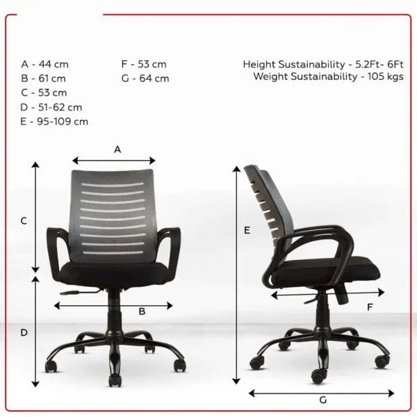 C85 Boom Low-Back Ergonomic Desk Chair | Mesh, Metal Base (Grey & Black)