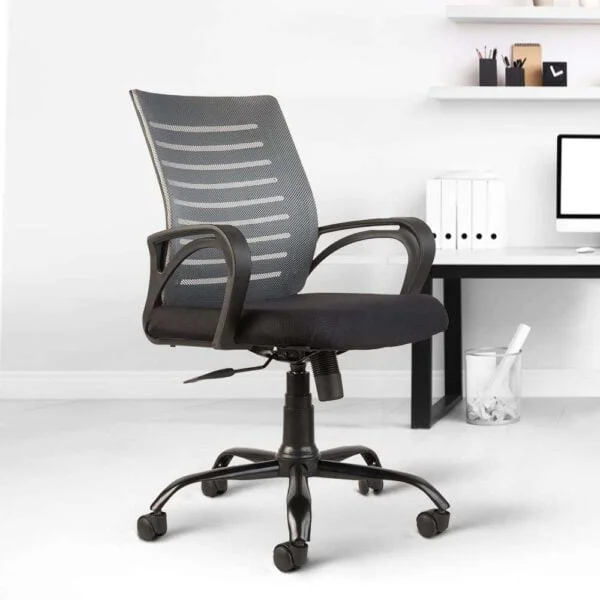 C85 Boom Low-Back Ergonomic Desk Chair | Mesh, Metal Base (Grey & Black)