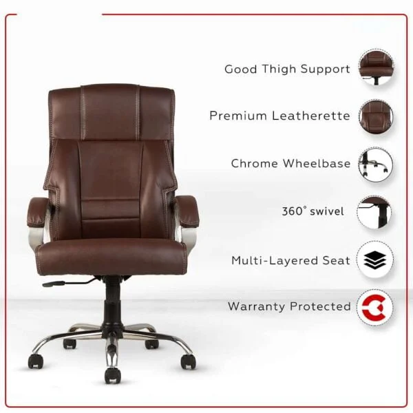 C81  Executive High-Back Leatherette Office Chair | Height Adjustable, Cushioned Armrests (Brown)