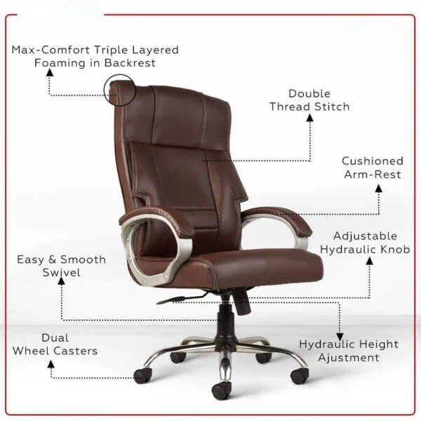 C81  Executive High-Back Leatherette Office Chair | Height Adjustable, Cushioned Armrests (Brown)