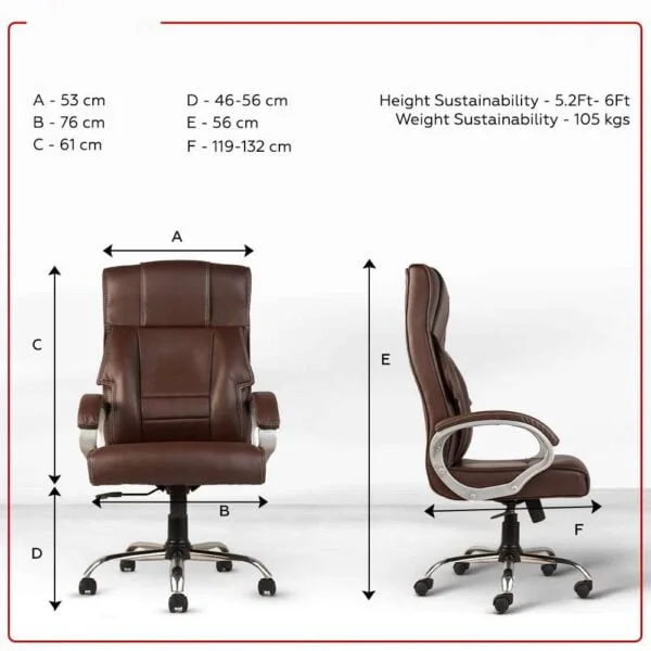 C81  Executive High-Back Leatherette Office Chair | Height Adjustable, Cushioned Armrests (Brown)