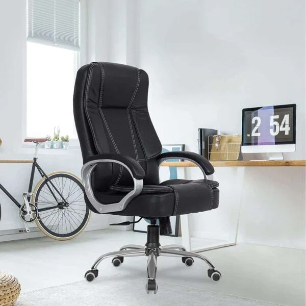 C84 Executive High Back Leatherette Revolving Chair | Adjustable, Cushioned Armrests (Black)