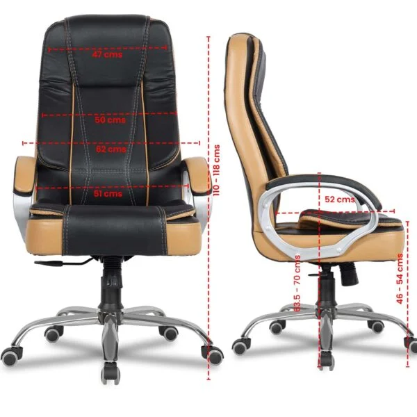 C83 Executive High-Back Leatherette Office Chair | Height Adjustable, Cushioned Armrests (Black-Tan)