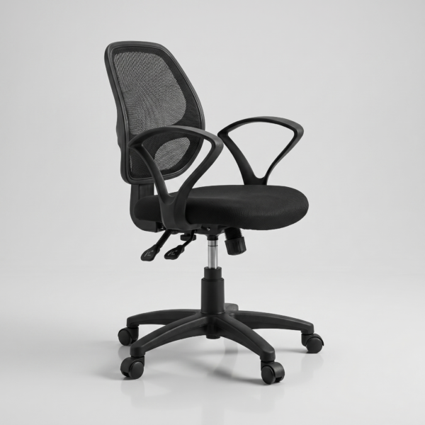 803 chair heavy-duty nylon base with pneumatic gas lift and smooth-rolling casters.