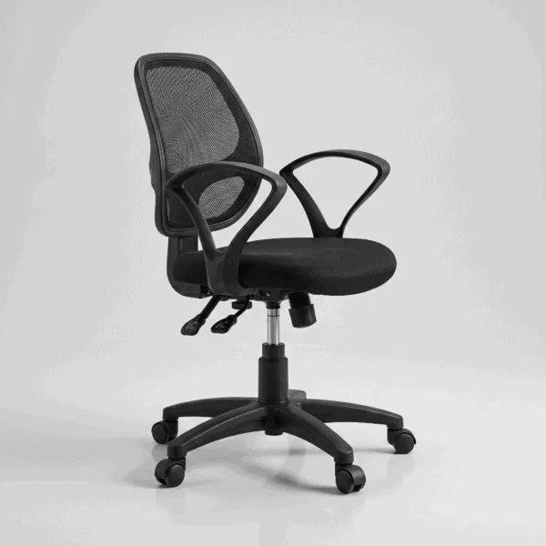 803 Mesh Back 'S' Handle Low-Back Ergonomic Chair (Black, Nylon Base) 6 803 chair heavy-duty nylon base with pneumatic gas lift and smooth-rolling casters.
