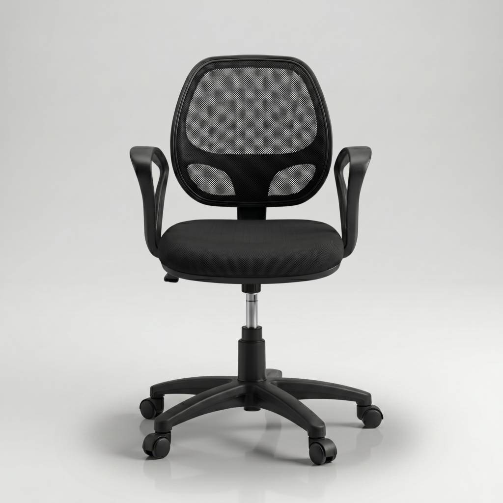 803 Low-Back ergonomic mesh office chair in black with S-handle backrest and nylon base.