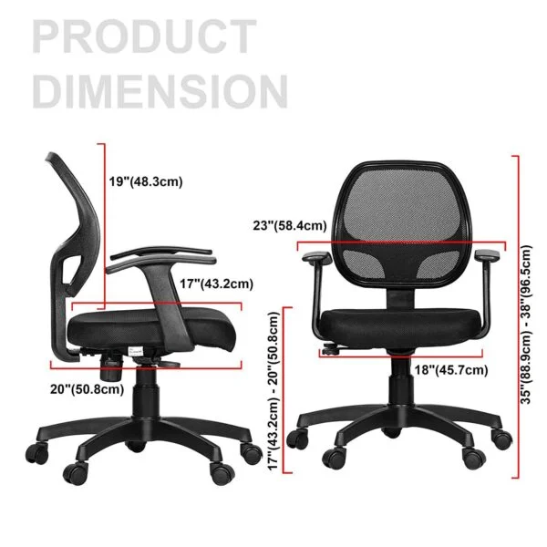 803 MeshBack 'T' Handle Mid-Back Ergonomic Chair | Revolving Office Chair  (Black