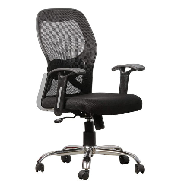 C66 Matrix Medium-Back Ergonomic Office Chair | Silver Fixed Handle, Chrome Metal Base (Black) 5 Matrix Ergonomic Office Medium Back Home Office Chair In Sliver Fixed Handle And Chrom Finish Metal Base (Black )