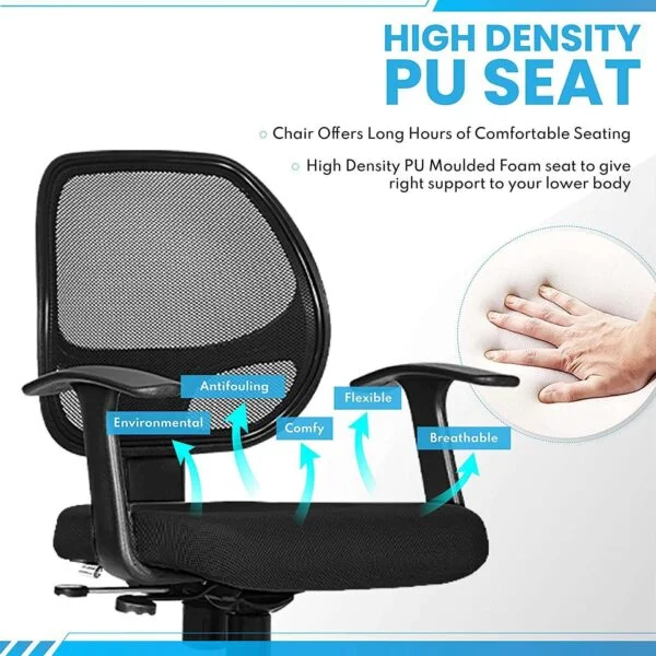 803 MeshBack 'T' Handle Mid-Back Ergonomic Chair | Revolving Office Chair  (Black