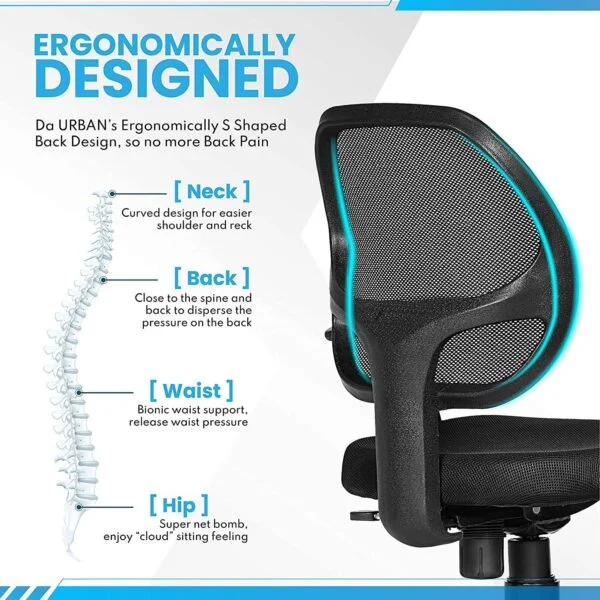 803 MeshBack 'T' Handle Mid-Back Ergonomic Chair | Revolving Office Chair  (Black