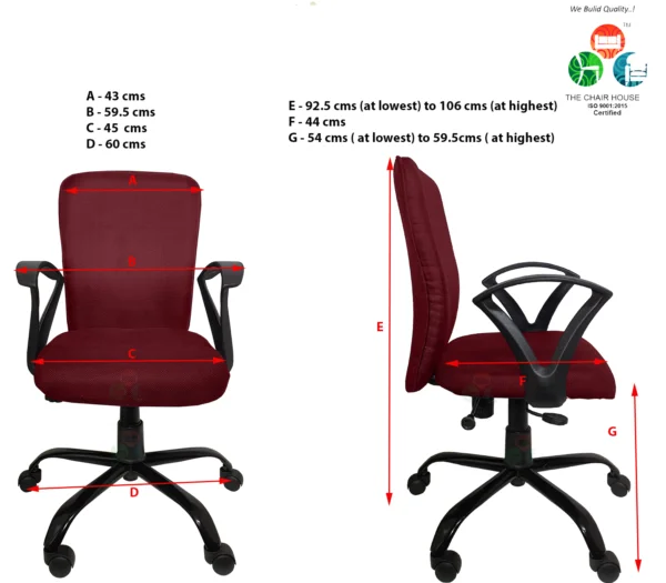 C13 Zebra 'S' Handle Mid-Back Ergonomic Office Chair (Maroon)