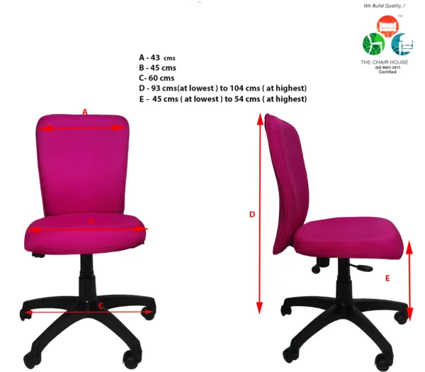C17 Zebra Armless Height-Adjustable Mid-Back Revolving Chair (Pink)