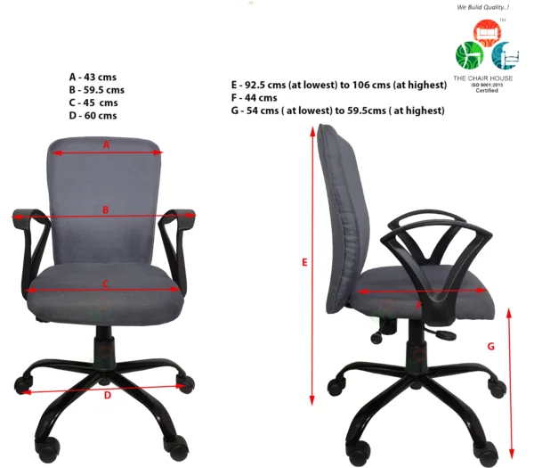 C12 Zebra 'S' Handle Ergonomic Mid-Back Office Chair (Grey)