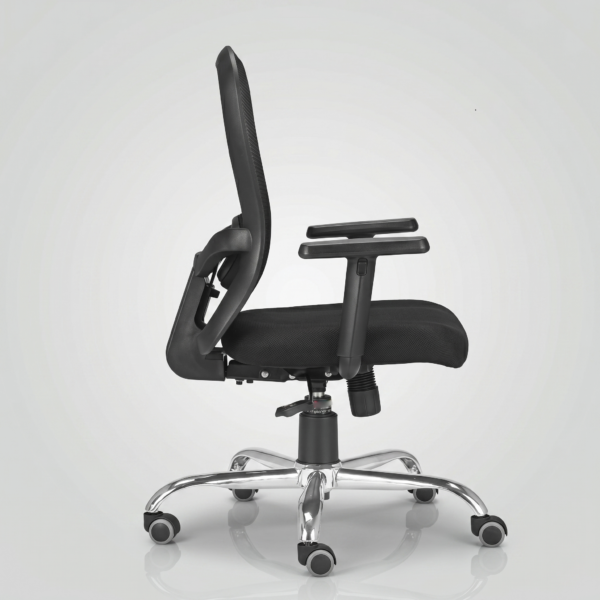 Close-up of the integrated coat hanger and adjustable lumbar support on C288 chair.