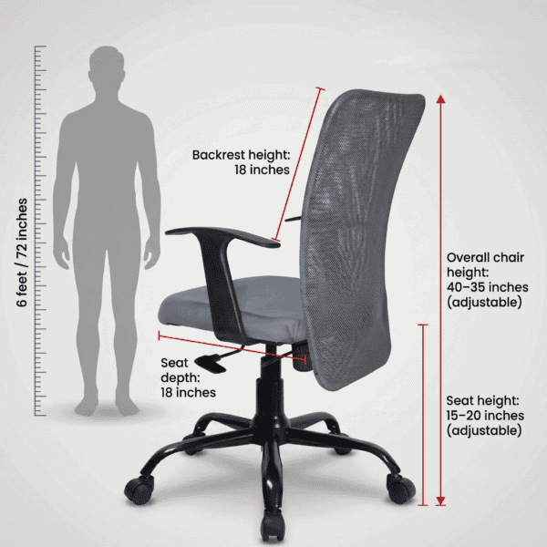C46 Sigma T-Handle Mid-Back Mesh Office Chair (Grey) 8 Fixed sturdy T-handle armrests and thick grey padded fabric seat on Sigma chair