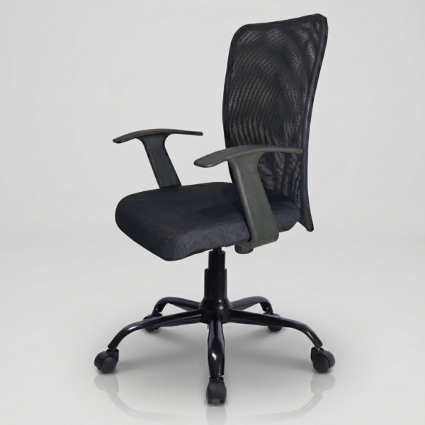 Fixed T-handle armrests and thick padded fabric seat on Sigma chair