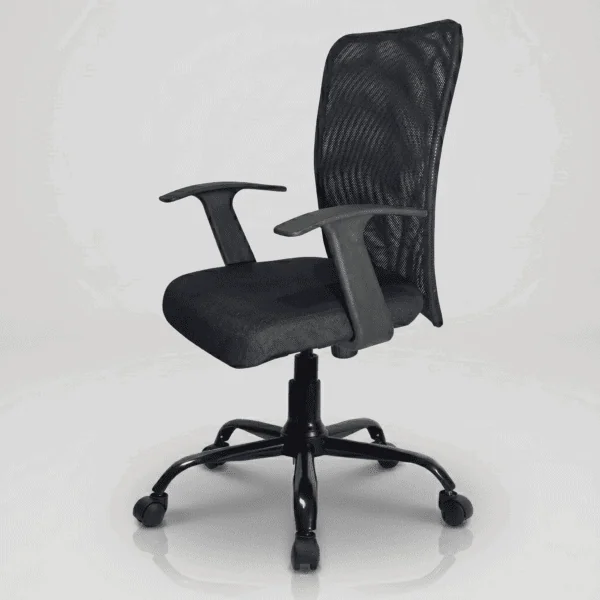 Fixed T-handle armrests and thick padded fabric seat on Sigma chair