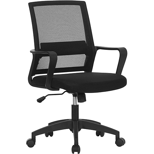 C115 -Medium Back Swivel Mesh Revolving, Adjustable PU Armrest, Reclining Computer Chair With Lumbar Support Height Adjustable With Powder Coating Base, Ergonomic Office Chair ( Black )