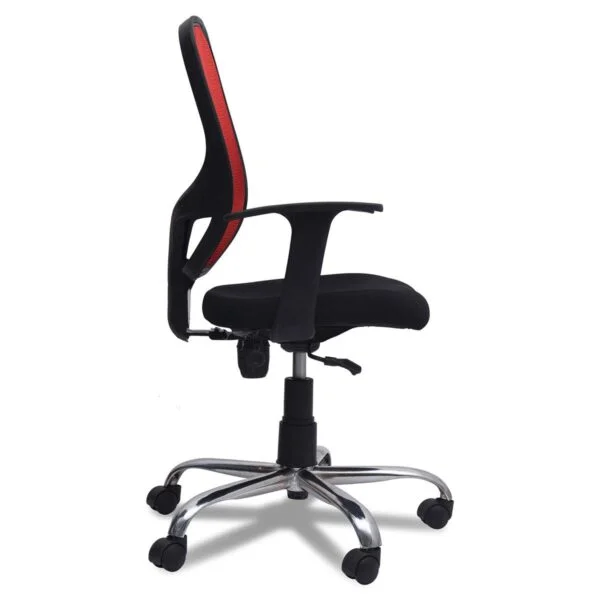802 Medium Back Mesh Office Chair | Height Adjustable | Chrome Legs | Fixed Armrest | Black & Red