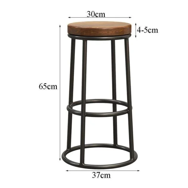 BS8 Vintage Wrought Iron Barstool with Solid Wood Seat & Round Foot Pedal (Brown, 65 cm)