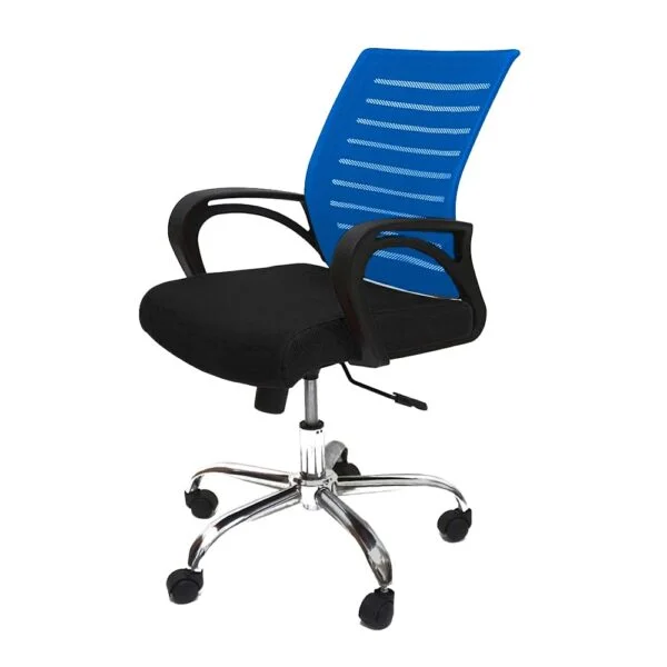 C111 Boom Ergonomic Mesh Office Chair | Swivel, Height Adjustable, Fixed PU Armrest (Black & Blue)