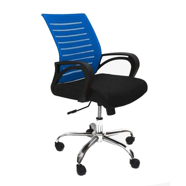 C111 Boom Ergonomic Mesh Office Chair | Swivel, Height Adjustable, Fixed PU Armrest (Black & Blue)