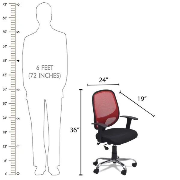 802 Medium Back Mesh Office Chair | Height Adjustable | Chrome Legs | Fixed Armrest | Black & Red