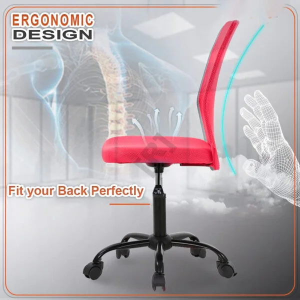 C104 Armless Mesh Chair | Work-from-Home & Office | Study & Computer Chair (Red)