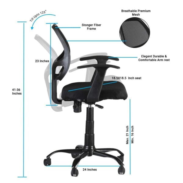 802 'T' Handle Medium Back Mesh Office Chair | Height Adjustable | Chrome Legs | Fixed Armrest | Black 10 802 'T' Handle Medium Back Mesh Office Chair | Height Adjustable | Chrome Legs | Fixed Armrest | Black
