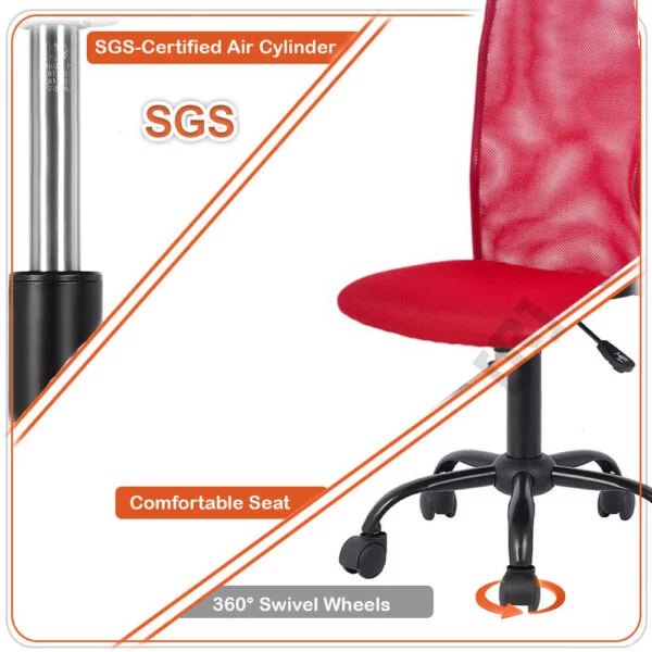C104 Armless Mesh Chair | Work-from-Home & Office | Study & Computer Chair (Red)