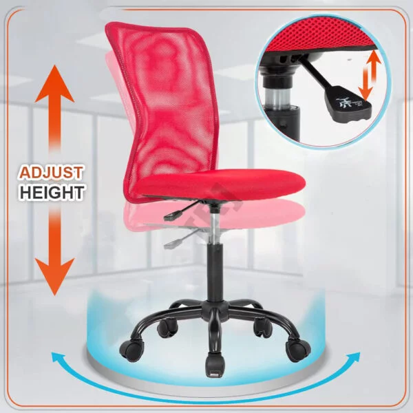 C104 Armless Mesh Chair | Work-from-Home & Office | Study & Computer Chair (Red)