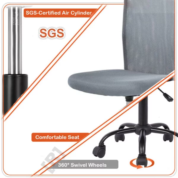 C101 Armless Mesh Chair | Work-from-Home & Office | Study & Computer Chair (Grey)