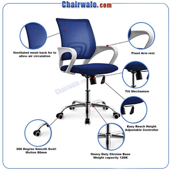 C129 Max Ergonomic Mesh Swivel Chair with Armrests (Blue)