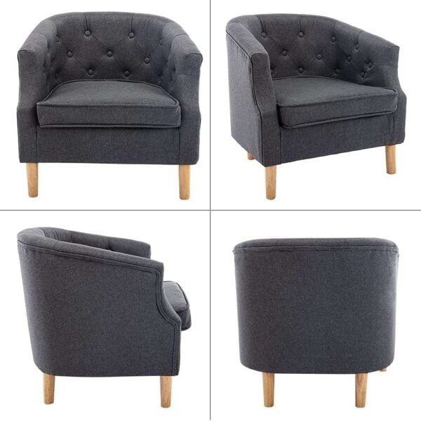 L02 Retro Linen Upholstered Lounge Chair with Armrests (Dark Grey) 9 L02 Retro Linen Upholstered Lounge Chair with Armrests (Dark Grey)