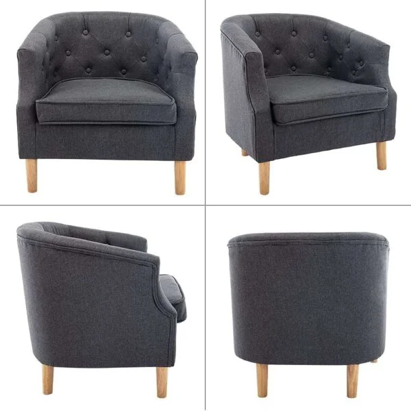 L02 Retro Linen Upholstered Lounge Chair with Armrests (Dark Grey)