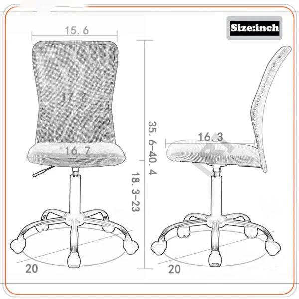 C103 Armless Mesh Chair | Work-from-Home & Office | Study & Computer Chair (Orange)