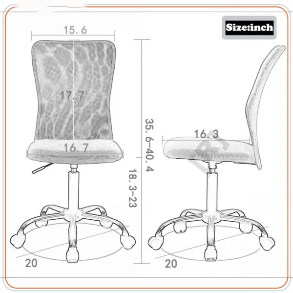 C101 Armless Mesh Chair | Work-from-Home & Office | Study & Computer Chair (Grey)