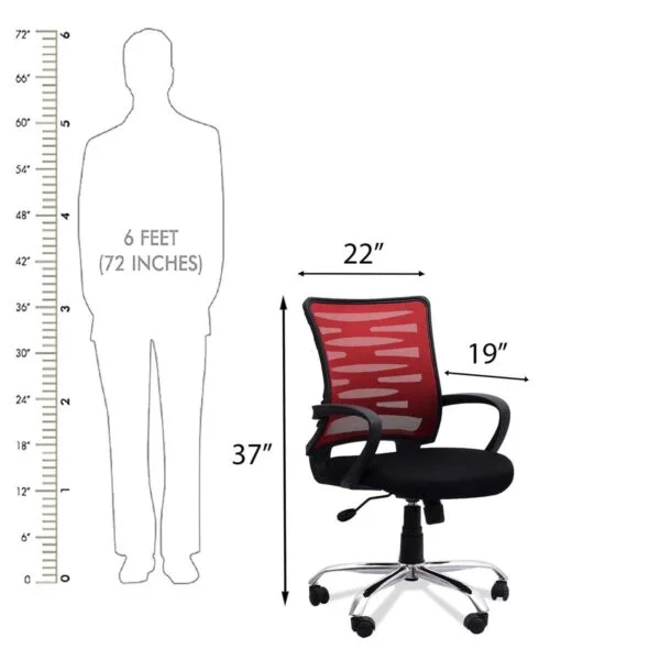 C126 Rodeo Ergonomic Mesh Swivel Chair with Armrests (Red-Black)