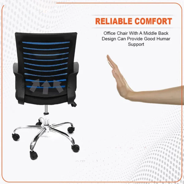 C111 Boom Ergonomic Mesh Office Chair | Swivel, Height Adjustable, Fixed PU Armrest (Black & Blue)