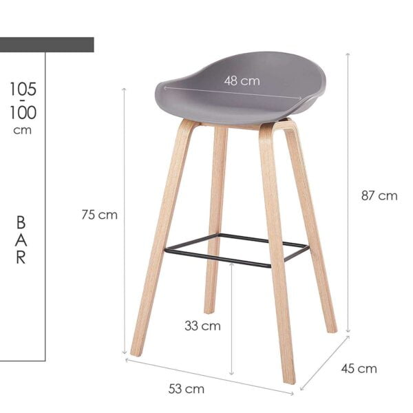 BS7  Set of 2 Grey Kitchen Bar Stools with PP Seat & Metal Legs (Adjustable Seat Height)