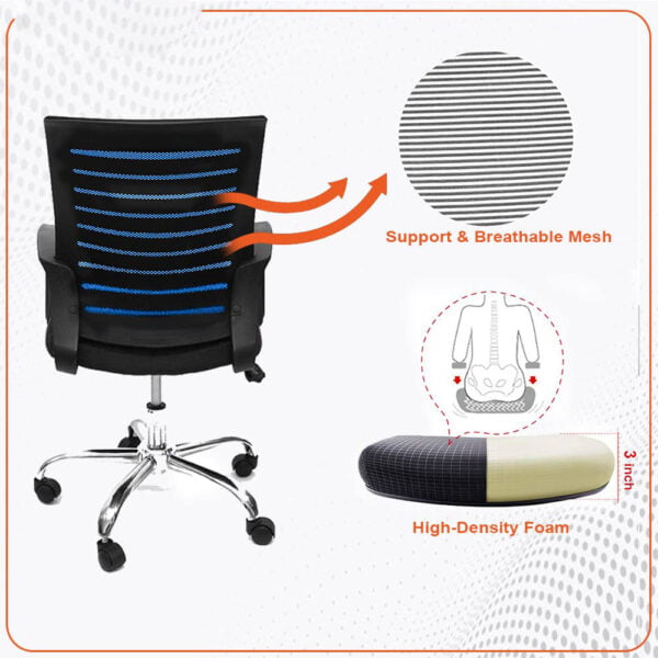 C111 Boom Ergonomic Mesh Office Chair | Swivel, Height Adjustable, Fixed PU Armrest (Black & Blue) 15 C111 Boom Ergonomic Mesh Office Chair | Swivel, Height Adjustable, Fixed PU Armrest (Black & Blue)