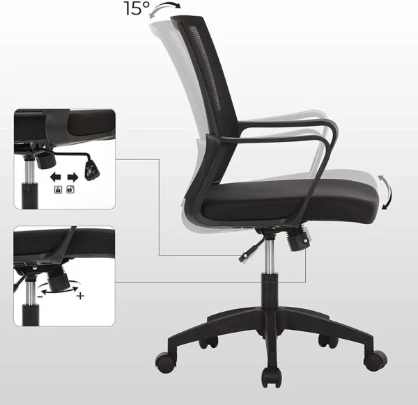 C115 Medium Back Ergonomic Mesh Office Chair | Swivel, Reclining, Adjustable PU Armrest, Lumbar Support (Black) 12 C115 Medium Back Ergonomic Mesh Office Chair | Swivel, Reclining, Adjustable PU Armrest, Lumbar Support (Black)