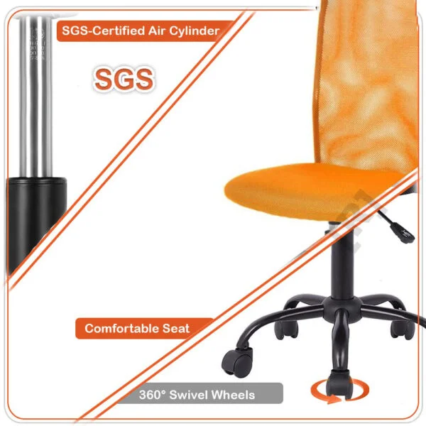 C103 Armless Mesh Chair | Work-from-Home & Office | Study & Computer Chair (Orange)