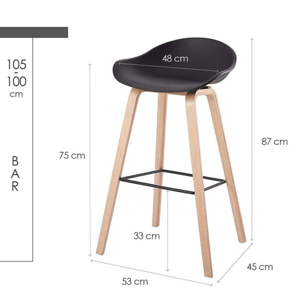 BS6 Set of 2 Black Kitchen Bar Stools with PP Seat & Metal Legs (Adjustable Seat Height)