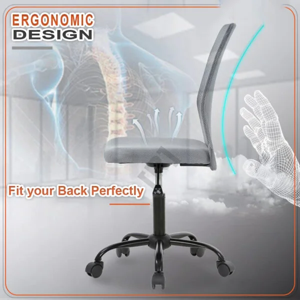 C101 Armless Mesh Chair | Work-from-Home & Office | Study & Computer Chair (Grey)